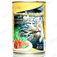 Ночной охотник Консервированный корм для кошек (ж/б), Мясные кусочки в ЖЕЛЕ, КУРИЦА 400/415 грамм х20