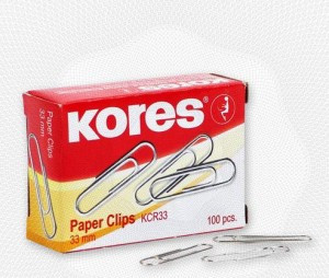 Скрепки  с отгибом, 33мм никелированные 100 шт.в карт.уп. Kores 60913