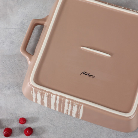 MILLIMI Форма для запекания и сервировки квадрат.с ручками, керамика, 26х21х5см, 1,2л, бежевая