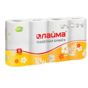 Бумага туалетная бытовая, спайка 8 шт., 2-х слойная (8х19 м) Лайма белая, 126905