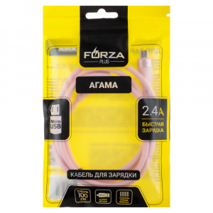 FORZA Кабель для зарядки Агама microUSB, 1м, Быстрая зарядка 2.4А, 12W, прорезиненный, 4 цвета