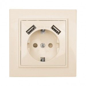 EKF Минск роз. СУ 1 мест. беж. 16А 2 USB 2,1А (земля, шторки) ERR16-028-200-2USB