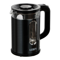LEBEN Чайник электрический 1,8л, 1500Вт, стеклянная колба, металл, пластик, серый