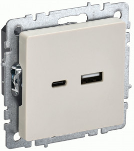 IEK BRITE мех. роз. СУ USB A+C 18Вт РЮ11-1-БрКр беж. BR-U22-018-K10