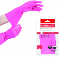 Перчатки хозяйственные латекс 41гр пара,30см,с напылением,рельеф,разм L,60277/Master House
