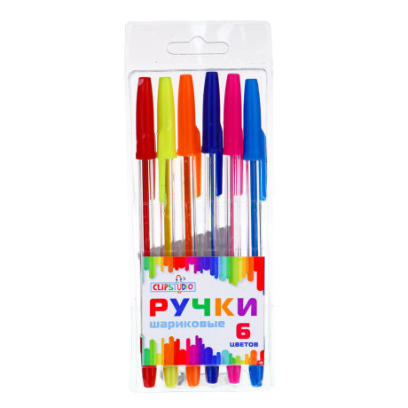 Набор ручек шариковых Clipstudio 6 цветов, наконечник 0,7 мм, в пакете с подвесом
