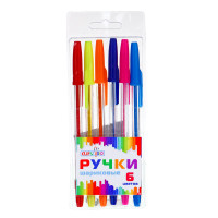 Набор ручек шариковых Clipstudio 6 цветов, наконечник 0,7 мм, в пакете с подвесом