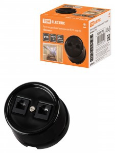 TDM Болонь Розетка двойная телефонная RJ11 черная Ретро SQ1820-0250