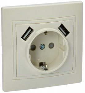 IEK KVARTA роз. СУ 1 мест. USBх2 2,1А 16А (земля) (шторки) РЮш10-1-ККм крем. KV-R14-16-U2-K33