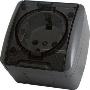 TDM Селигер роз. ОУ 1 мест. земля IP54 16А прозрачная крышка графит (10!) SQ1818-0307