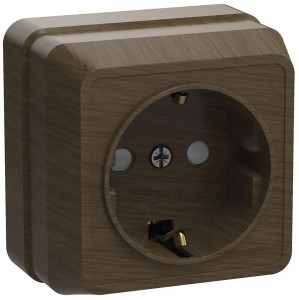 IEK ОКТАВА роз. ОУ 1 мест. c з/к с защ.штор. 16А ДУБ (темное дерево) РСш20-3-ОД