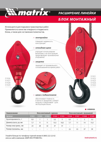 Блок монтажный с проушиной, 0,5 т Matrix