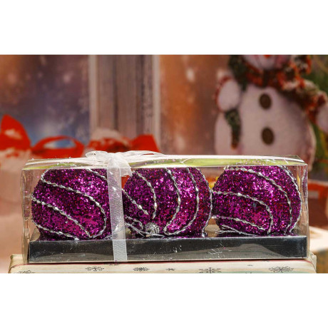 Шар Т023-4 3шт 8см фуксия(украшен:пайетки,бусы)х128