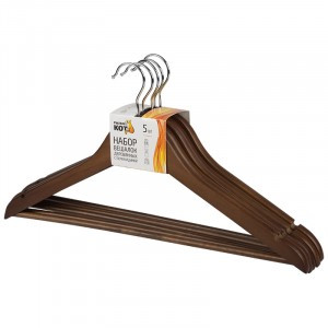 Вешалка-плечики 45см, деревянная с перекладиной, 5шт/уп, темно-коричневый 107912 Рыжий кот