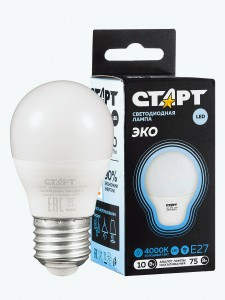 СТАРТ лампа св/д Шар G45 E27 10W(800lm) 4000K 4K 89x47 матов пласт/металл холодный свет WS 17254