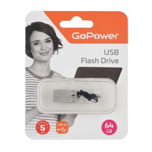 Флеш-накопитель GoPower MINI 64GB USB3.0 металл серебряный Арт.00-00027359