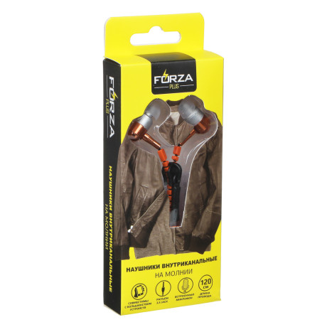 FORZA Наушники проводные внутриканальные Молния, гарнитура, карт.коробка, 6 цветов