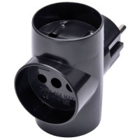 STEKKER разветвитель (тройник) 3роз. 10А черный  (T-образный) IP20 ADP10-15-20 39001