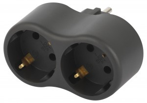 ЭРА разветвитель (тройник) 2роз.  16А плоский  черный, земля (пластик премиум) SPx-2e-B (РФ) 59722