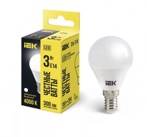 IEK лампа св/д шар G45 E14  3W(300lm) 4000K 4K 82x45 матовая LLE-G45-3-230-40-E14