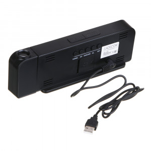 Будильник электронный, 19,5x6,5x3 см, USB/3xAAA, пластик, цвет корпуса черный