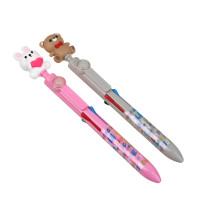 Ручка шариковая 4-цветная, фигурка вращ. во всех направлениях "Мишка/Зайка", упр. джойстиком, 2 диз.