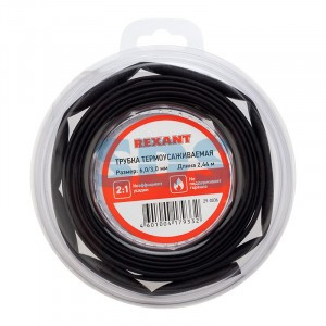 REXANT Трубка термоусадка ТУТ 6/3 мм черная, l ролика=2.44м (8ft) BL 29-0036