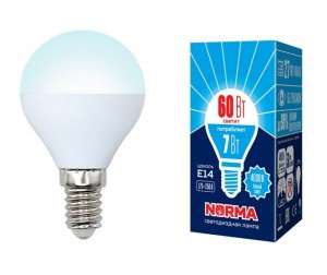 Volpe NORMA шар G45 E14 7W(600lm) 4500K матовая 45x78 LED-G45-7W/NW/E14/FR/NR