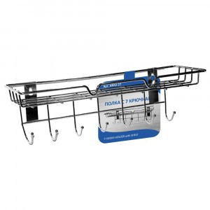 Полка с 7 крючками, 29*9*9см (кратность 4шт!!!), сталь/хром проволока AN52-27 Мультидом