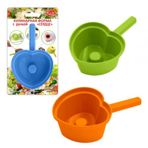 Форма кулинарная с ручкой Сердце 10x10x5см 3 цвета (кратность 3шт!!!) пластик VL8-120 Мультидом