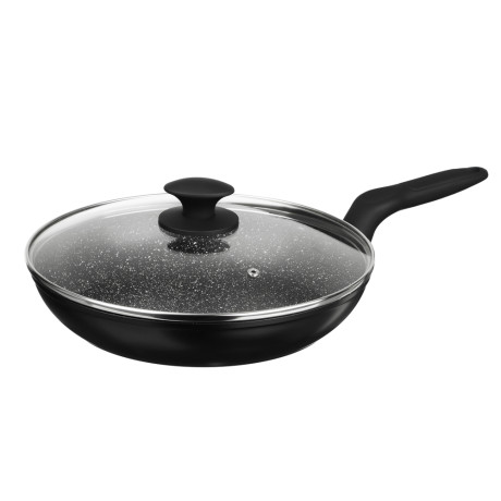 SATOSHI Стоун Сковорода литая с крышкой d28см, антипригарное покрытие мрамор, индукция