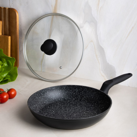 SATOSHI Стоун Сковорода литая с крышкой d28см, антипригарное покрытие мрамор, индукция