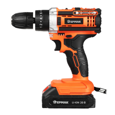 ЕРМАК Дрель-шуруповерт аккум. ударный, ДША-20, 20В, 2А*ч, 0-400-1500 об.мин, 40 н*м (ONE)