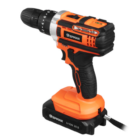 ЕРМАК Дрель-шуруповерт аккум. ударный, ДША-20, 20В, 2А*ч, 0-400-1500 об.мин, 40 н*м (ONE)