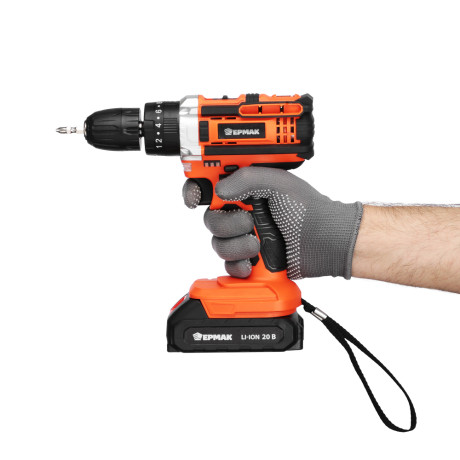 ЕРМАК Дрель-шуруповерт аккум. ударный, ДША-20, 20В, 2А*ч, 0-400-1500 об.мин, 40 н*м (ONE)