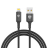 BY Кабель для зарядки Glossy iP, 1м, Быстрая зарядка 2.4А, 12W, тканевый, черный