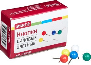 Булавки для пробковых досок Attache силовые, (шарики) цветные 50шт/карт.уп 1069488