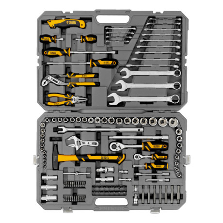 Набор инструментов, 1/2", 1/4", CrV, S2, пластиковый кейс, 122 предмета Denzel