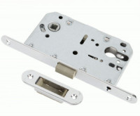 Замок врезной б/ручек магнитный РЕНЦ с пласт. ответной планкой, хром блестящий INLBM 5085 PL C