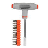 ЕРМАК Отвертка Т-образная с набором бит, 12 предметов