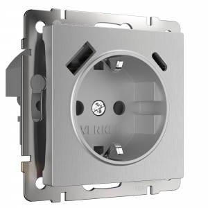 Werkel мех. роз. СУ 1 мест. 16A земля USB тип A+C (серебряный рифленый) W1171709 a056277