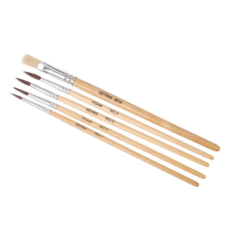 ClipStudio Набор кистей 5 шт: белка №1,3 волос пони № 2,4, щетина №6, в пакете с подвесом