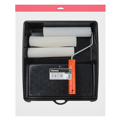 ЕРМАК Набор: валик поролон 200х16х6мм + 2 ролика + кювета