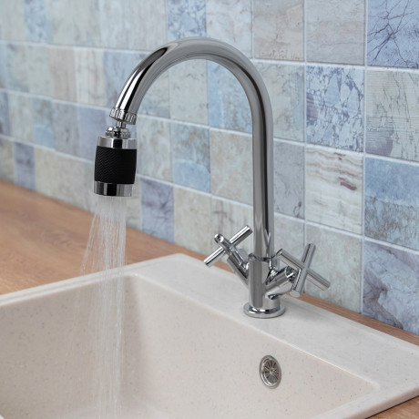 Аэратор-насадка для смесителя с фильтром, 2 режима, хром/черный