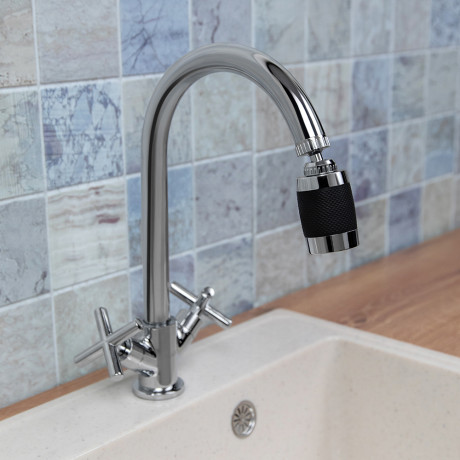 Аэратор-насадка для смесителя с фильтром, 2 режима, хром/черный