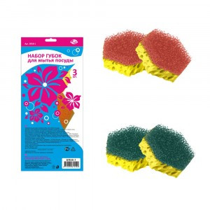 Губка д/мытья посуды, 3шт/уп, цена за уп (кратность 12шт!!!) ППУ SR58-1 Мультидом