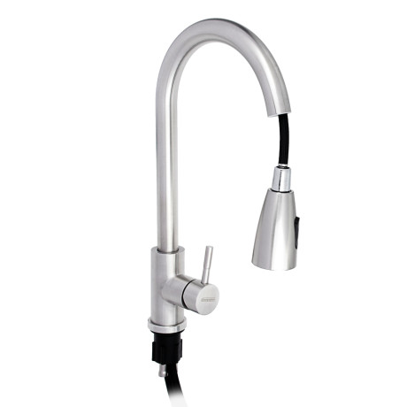 СоюзКран Смеситель для кухни, выдвижной излив 40см, керам. картридж 35мм, нерж. сталь, SS01-E132