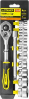 Набор STAYER &quot;STANDARD&quot;: Торц. головки(3/8&quot;) на пласт. рельсе, трещотка, 10-24мм, 12 предметов