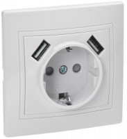IEK KVARTA роз. СУ 1 мест. USBх2 2,1А 16А (земля) (шторки) РЮш10-1-КБ бел. KV-R14-16-U2-K01