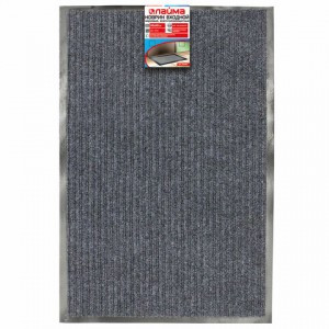 Коврик входной ворсовый влаго-грязезащитный ЛАЙМА, 40х60 см, ребристый, толщина 7 мм, серый, 602861
